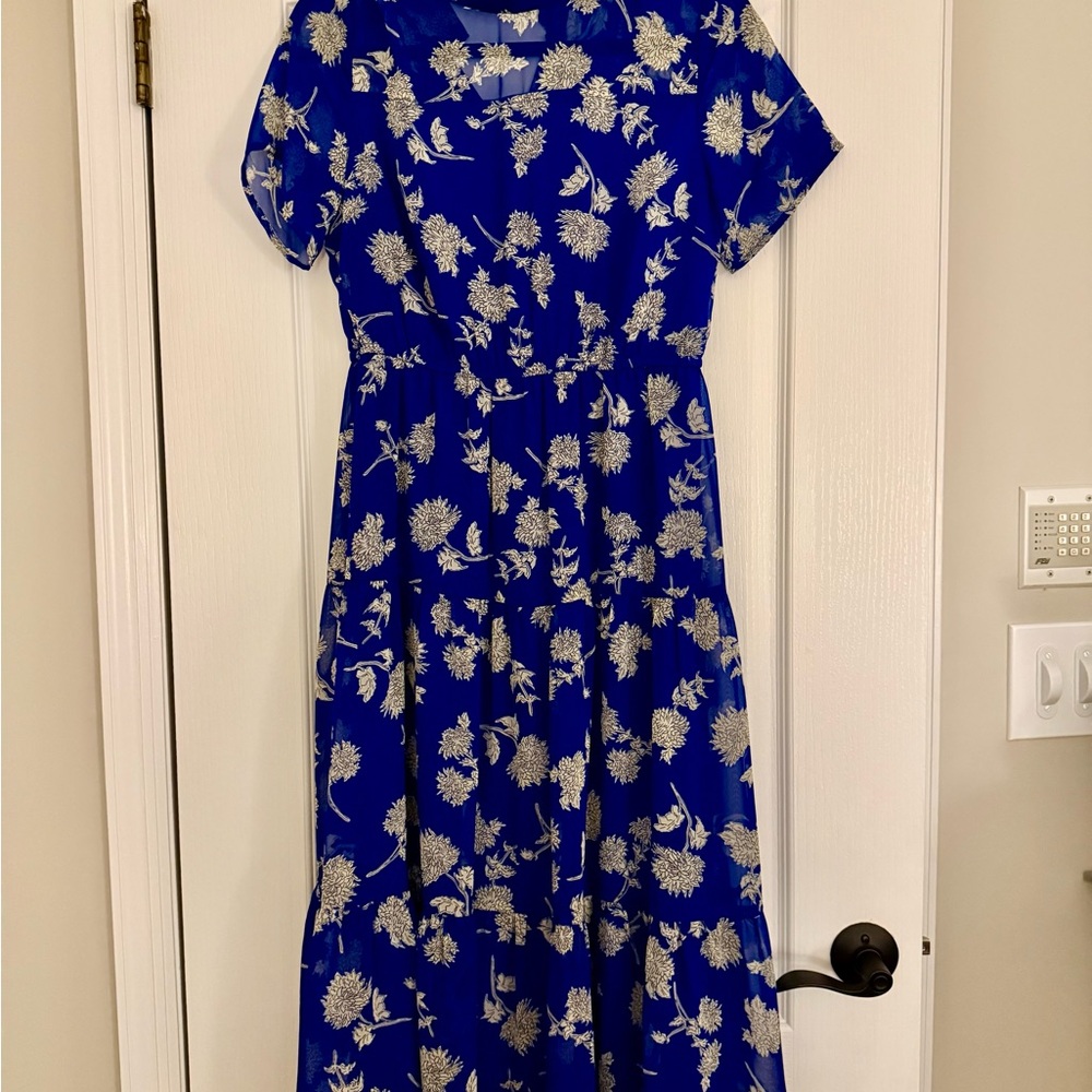 Lulus Floral Dressed Up Royal Blue Floral Print Midi Dress